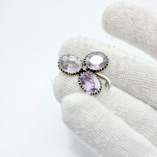 Early 1900s. Solid Silver Amethyst Seed-pearl Brooch.