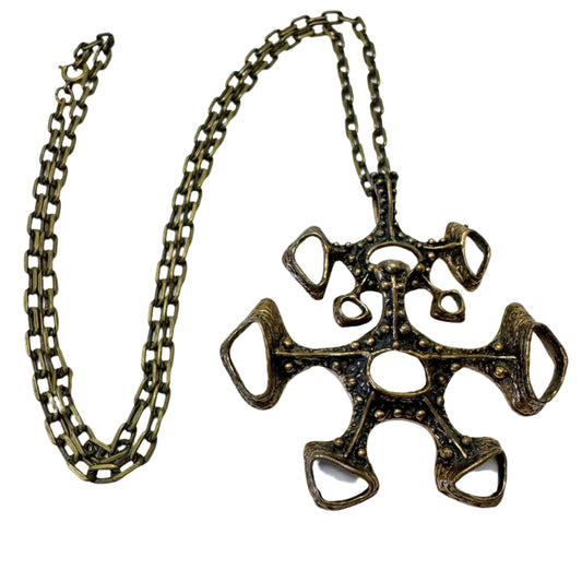 Studio Else & Paul, Norway 1970s. Large Vintage Bronze pendant Necklace.