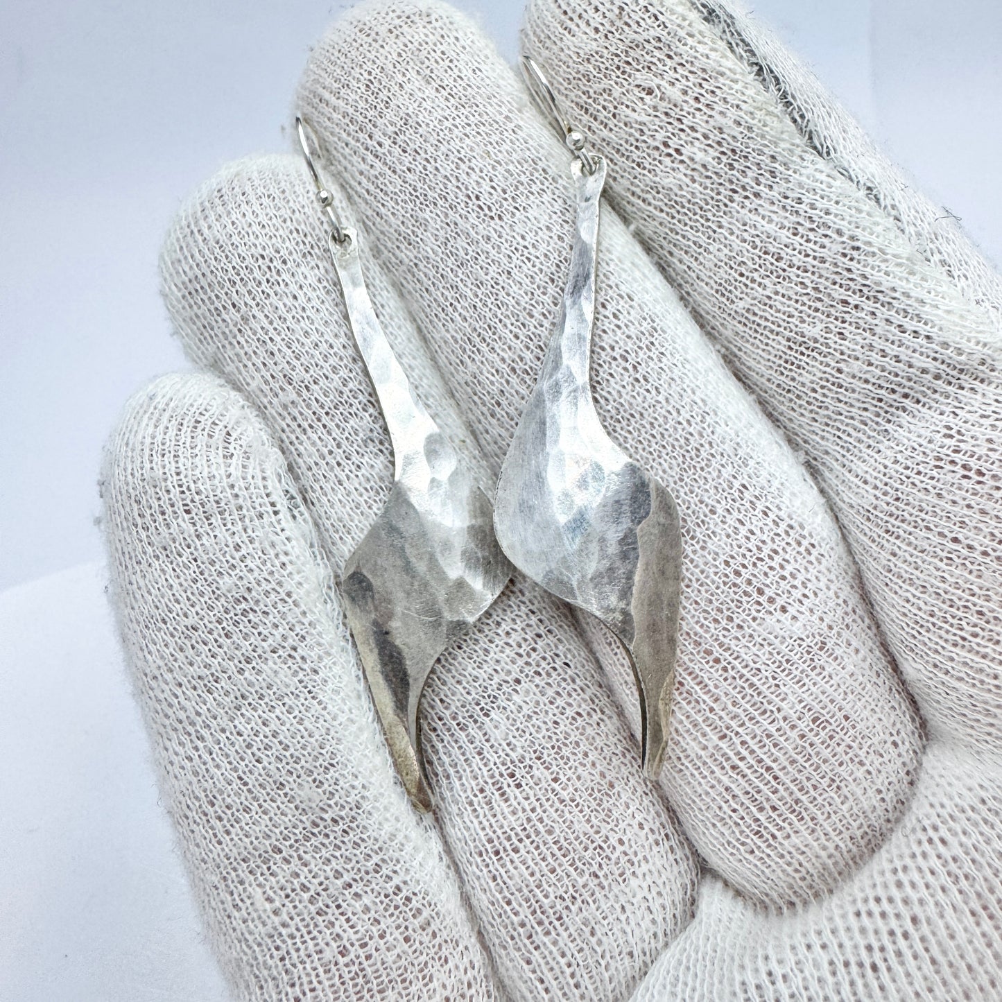 Asbjørn Birkelund, Norway. Vintage Hammered Sterling Silver Dangle Earrings.