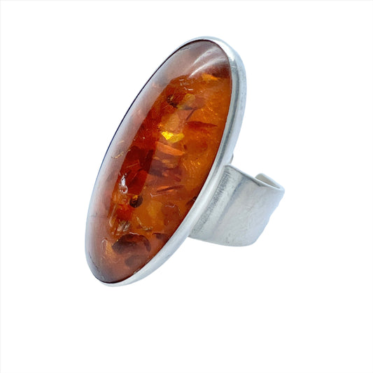 Ostsee-schmuck, Fischland. Vintage Solid Silver Amber Ring.