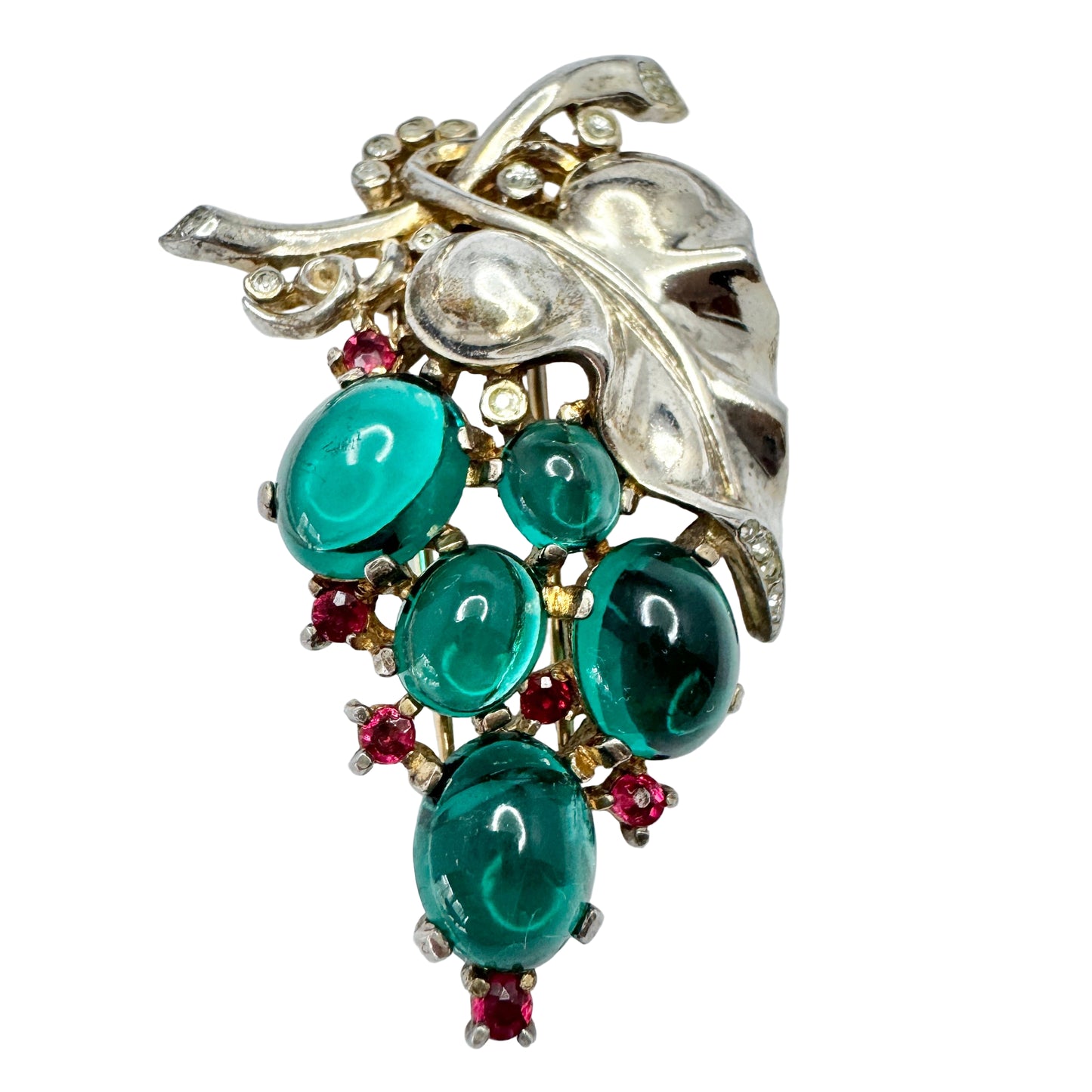 Crown Trifari, USA ca 1950. Vintage Sterling Silver Costume Jewelry Fur Clip Brooch. 14080