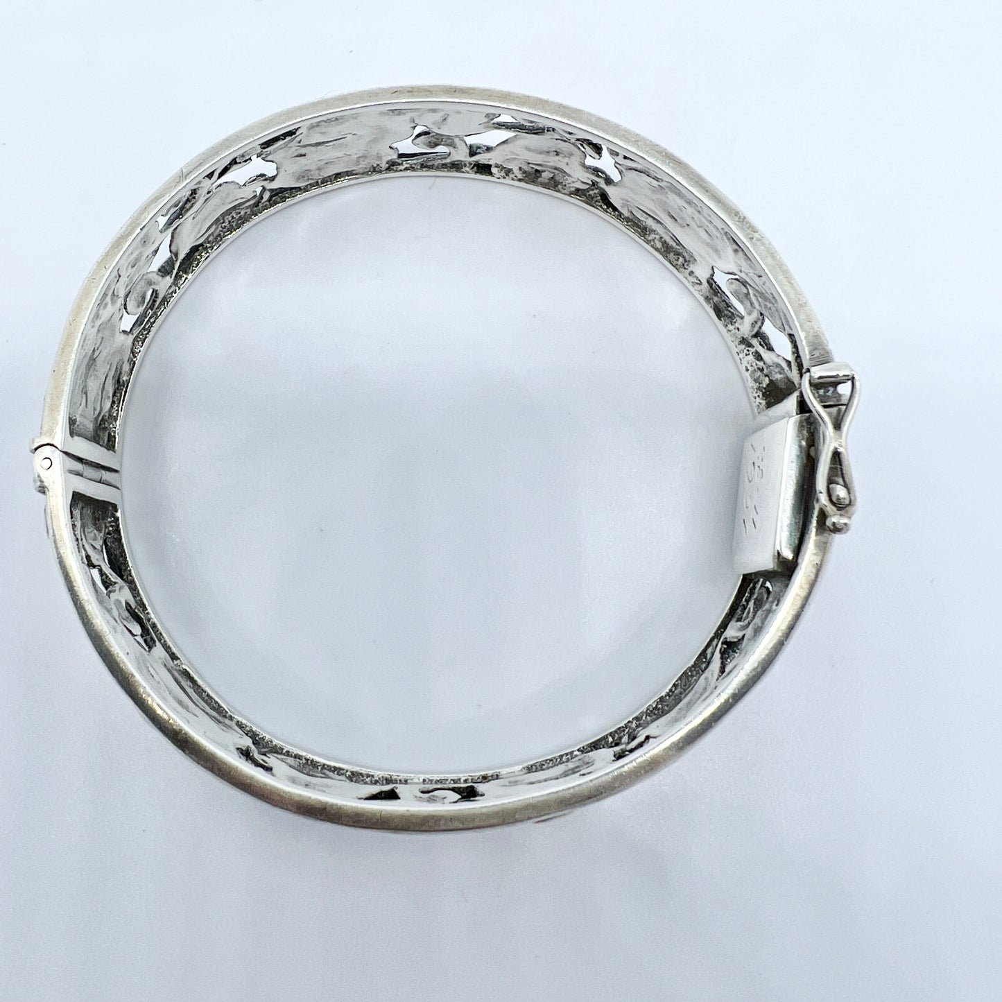 Sweden 1957. Vintage Solid Silver Hinged Bangle Flower Bracelet.