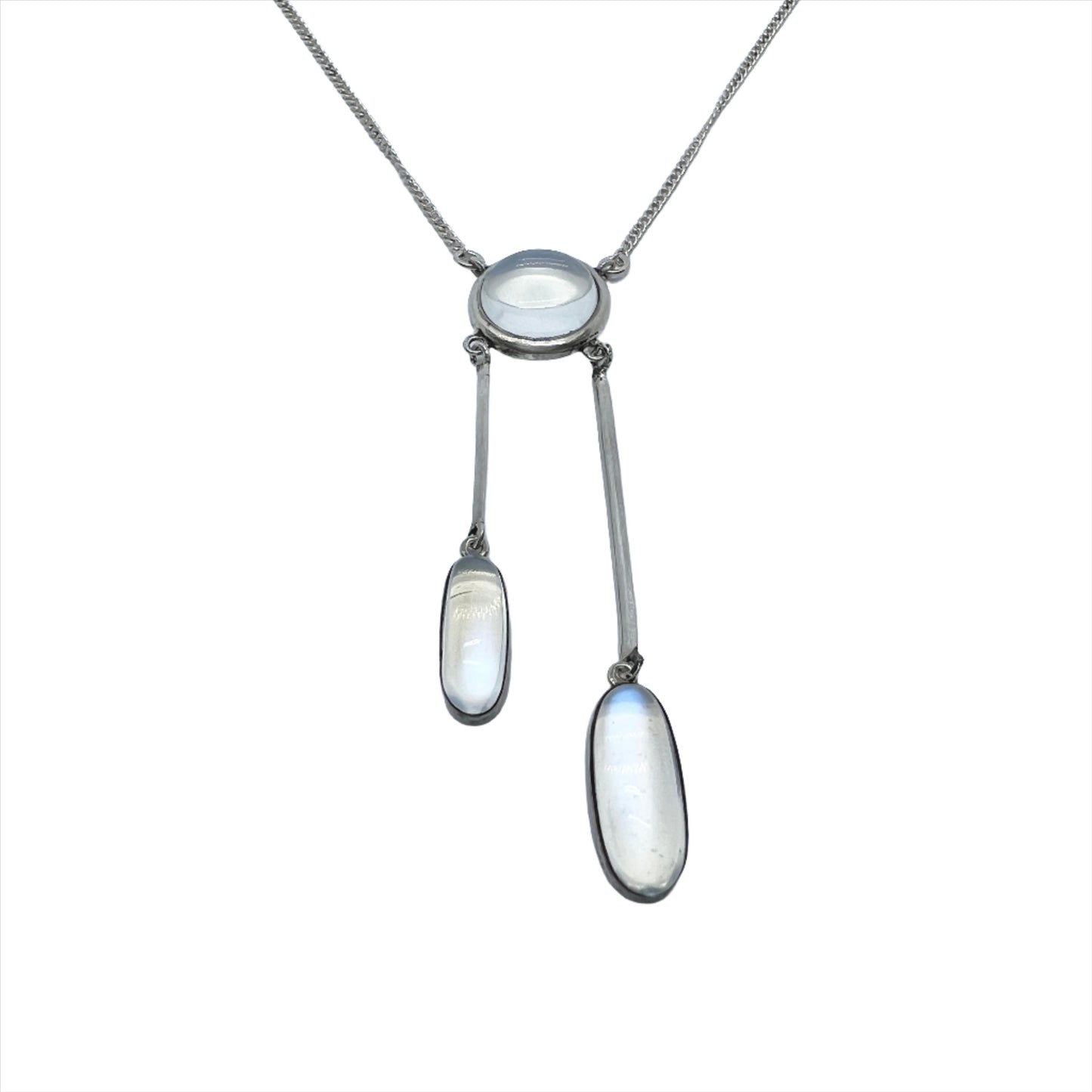 Sweden 1920s. Vintage Solid Silver Moonstone Negligee Necklace.