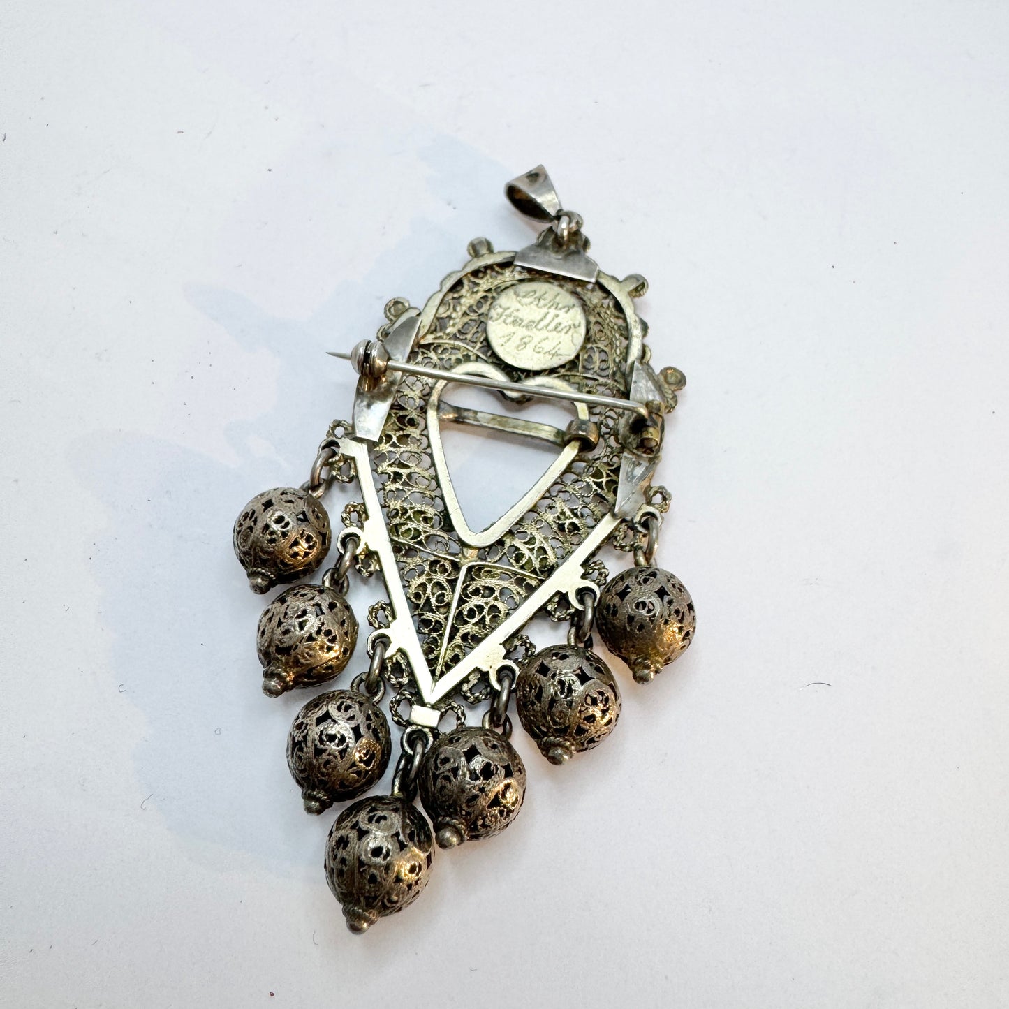 Vierlande Germany 1864. Antique Silver Brooch Pendant.