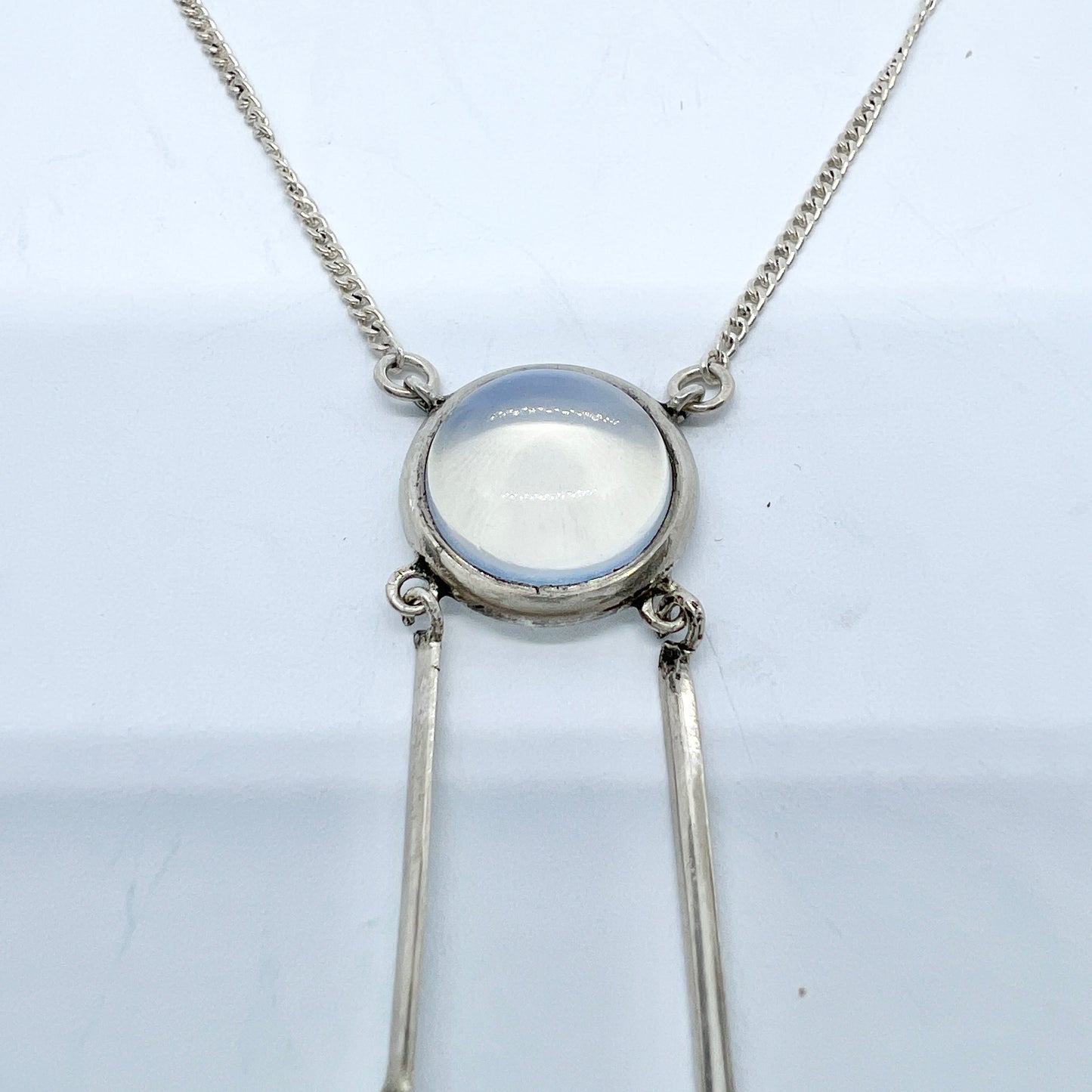 Sweden 1920s. Vintage Solid Silver Moonstone Negligee Necklace.