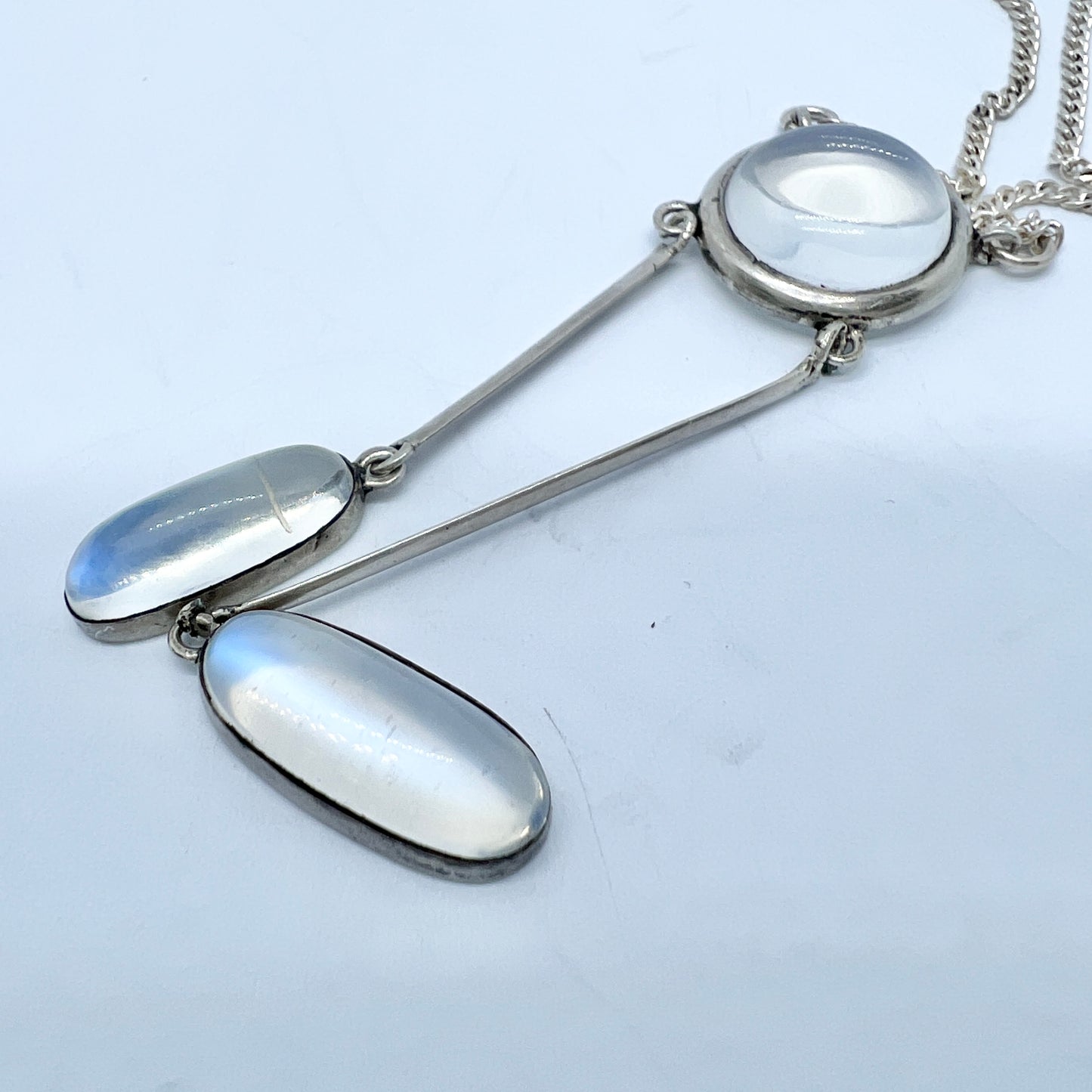 Sweden 1920s. Vintage Solid Silver Moonstone Negligee Necklace.