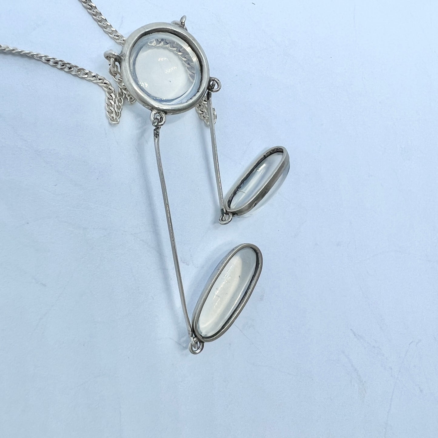 Sweden 1920s. Vintage Solid Silver Moonstone Negligee Necklace.