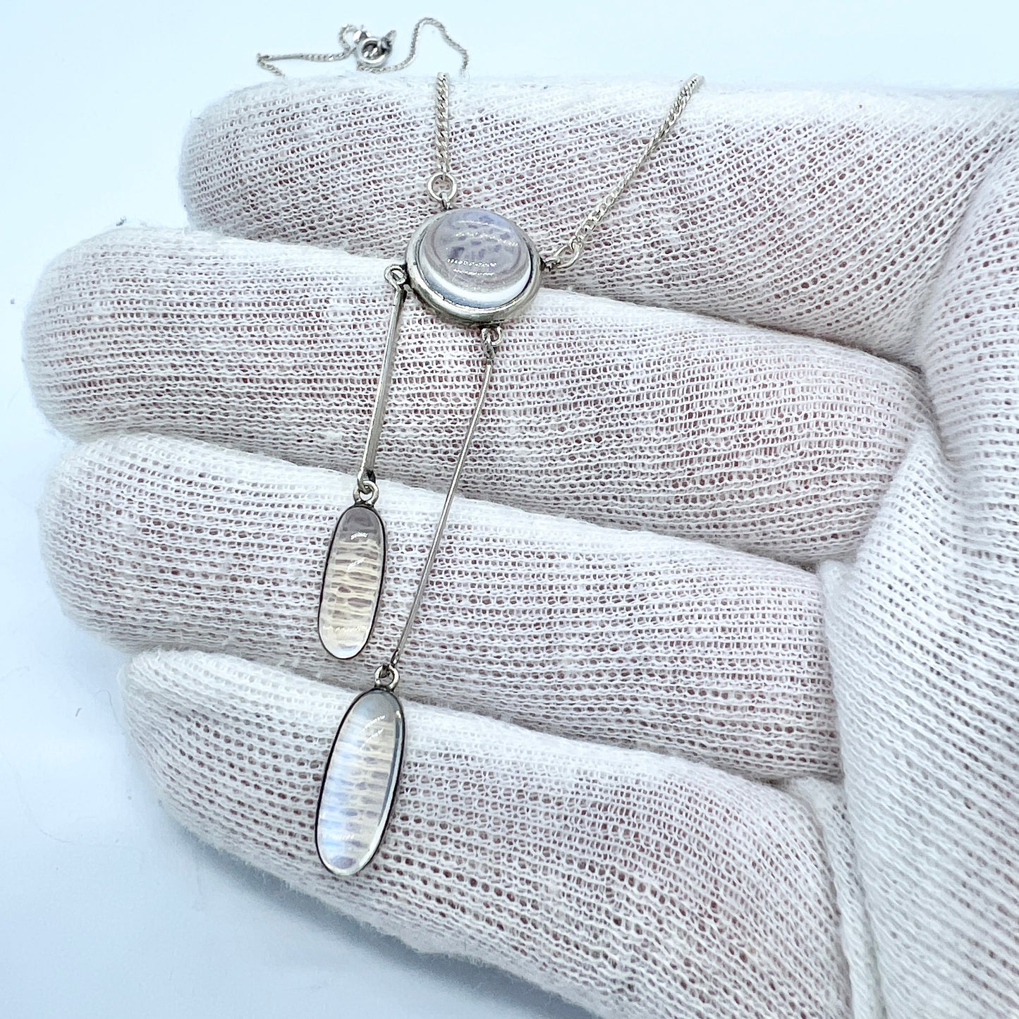 Sweden 1920s. Vintage Solid Silver Moonstone Negligee Necklace.