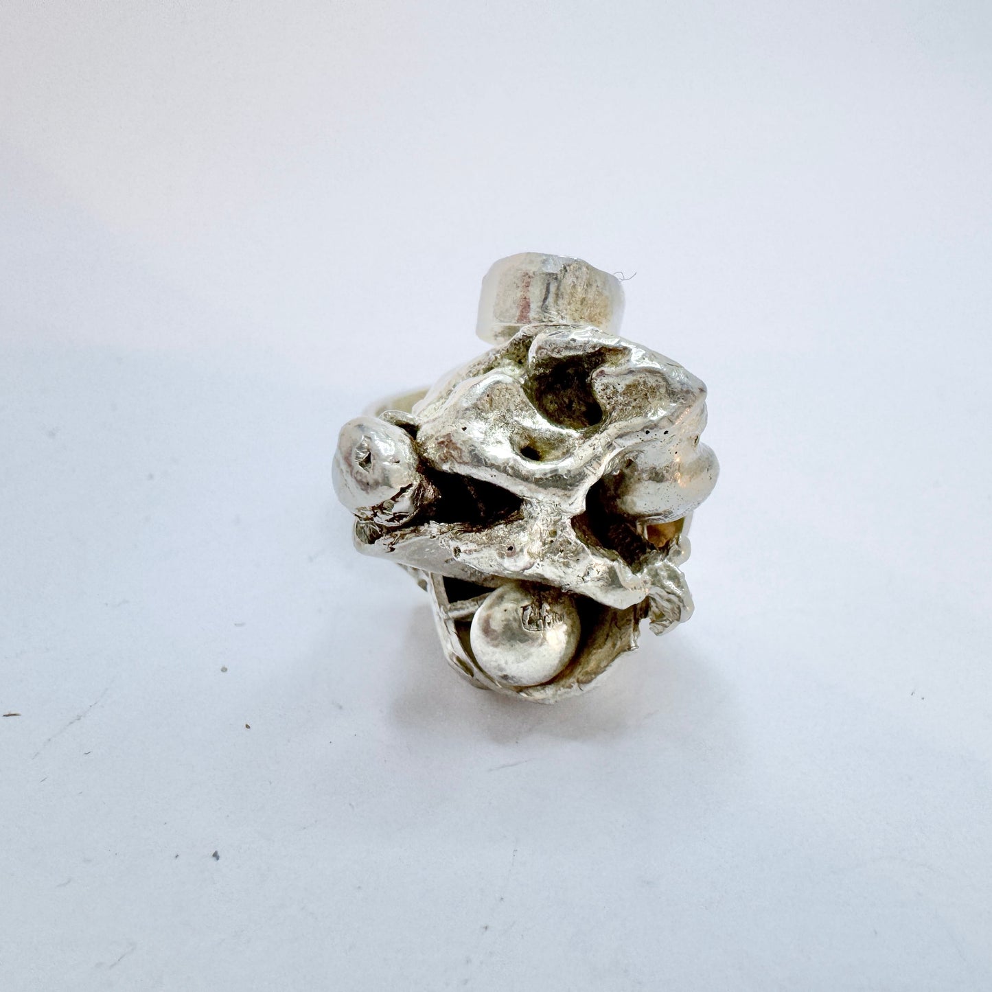 Nehl Faith-Ell, Sweden. Chunky Vintage Brutalist Sterling Silver Ring