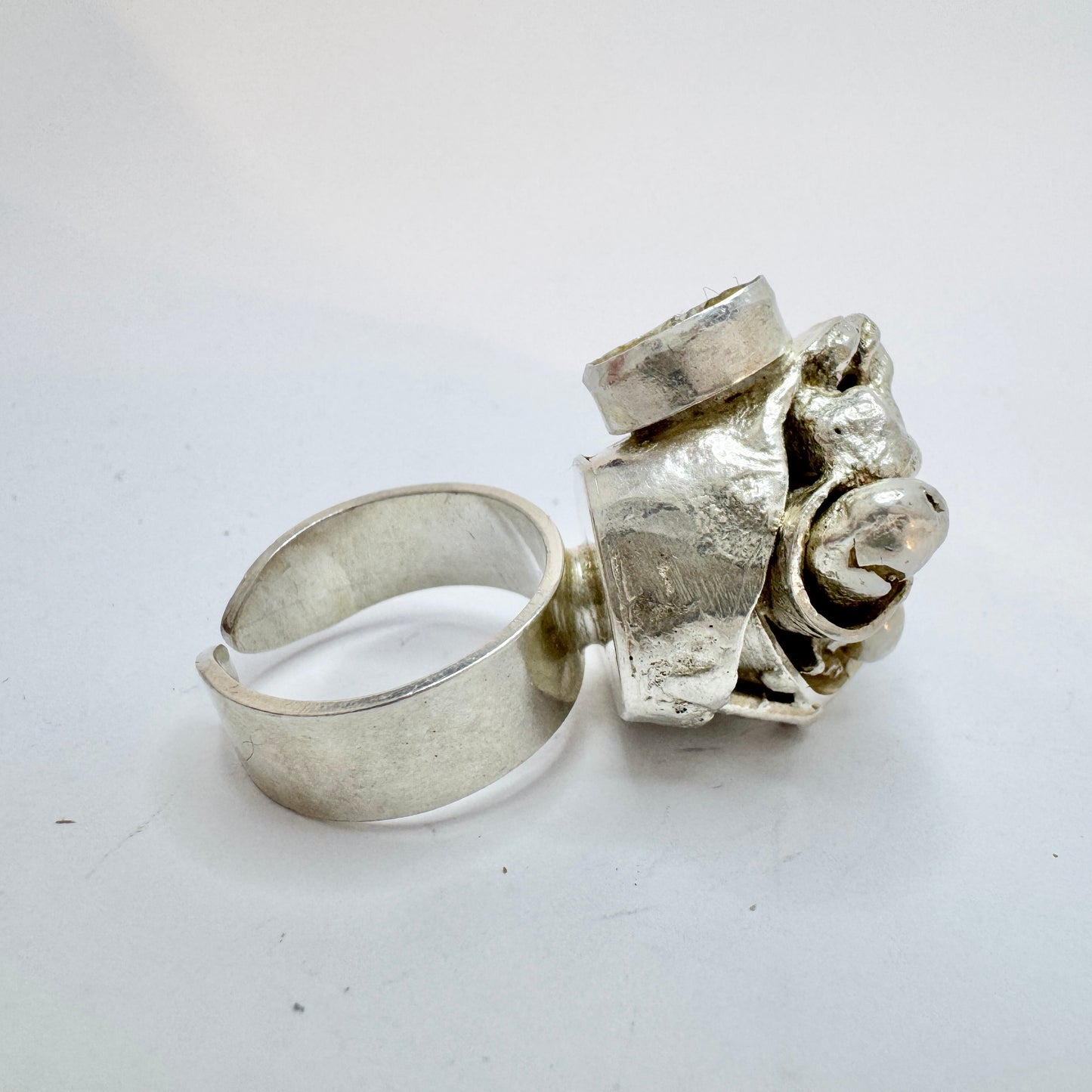Nehl Faith-Ell, Sweden. Chunky Vintage Brutalist Sterling Silver Ring