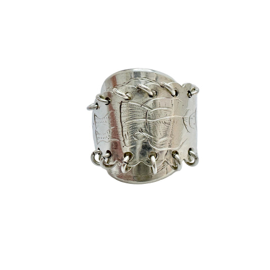 Vintage Solid Silver Sami / Laplander Folk Art Artisan Ring