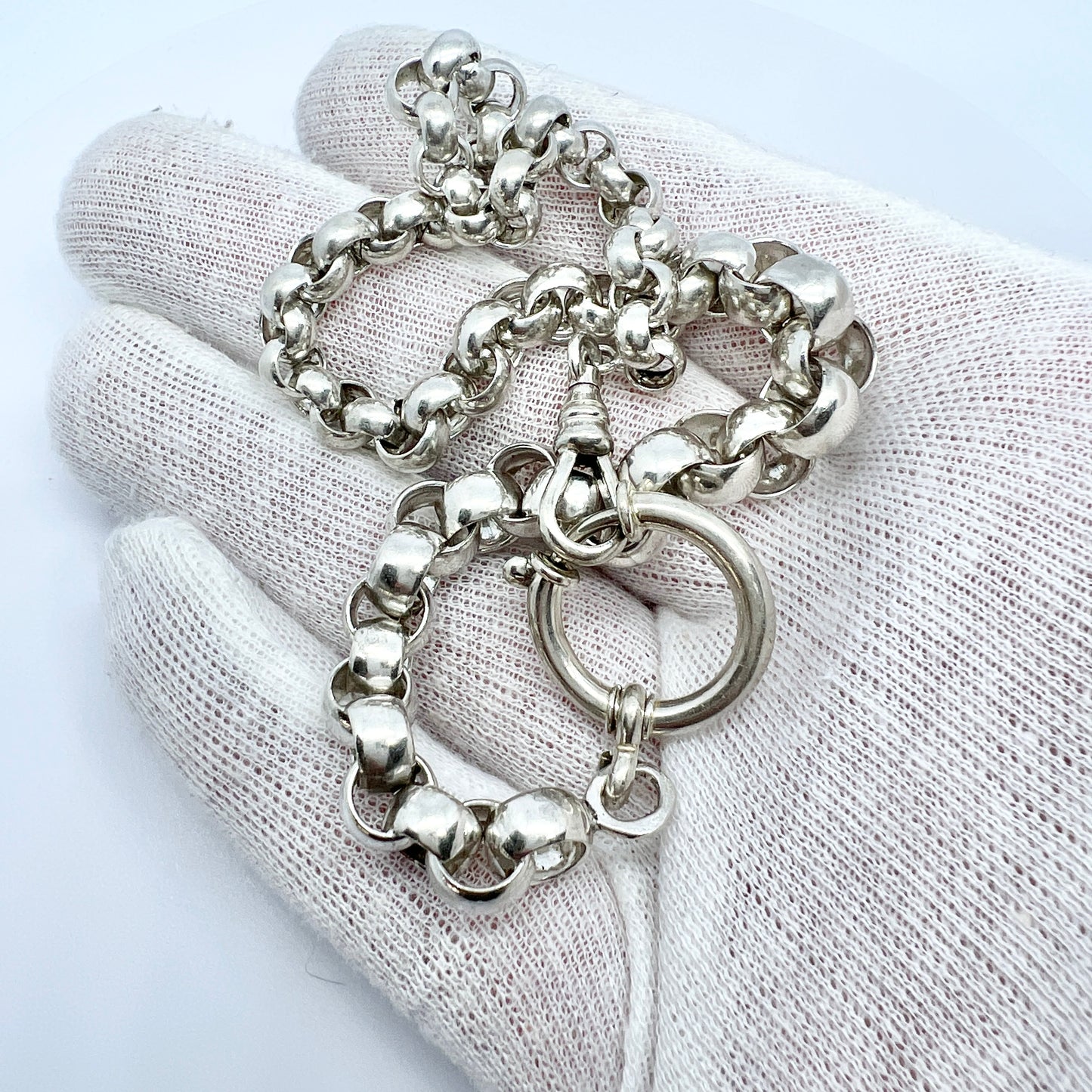 J&A, Denmark c 1900. Antique Solid Silver Watch Chain.