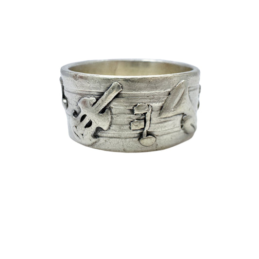 Aleksi Saviala, Finland 1977. Vintage Sterling Silver Musician Ring Band