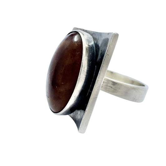 Niels Erik From, Denmark 1960s. Vintage Sterling Silver Amber Ring.