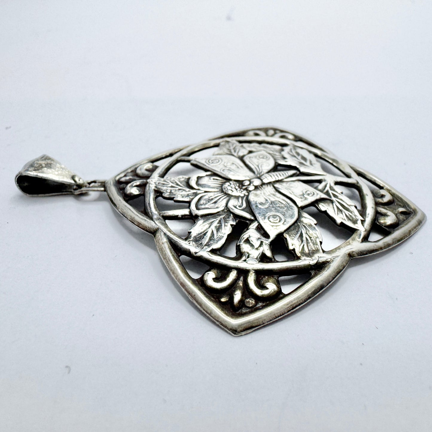 Sweden c 1950. Vintage Solid Silver Butterfly Pendant.