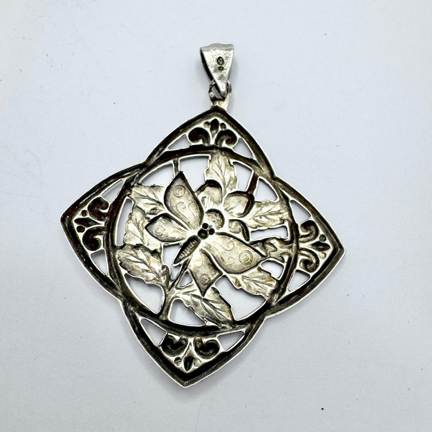 Sweden c 1950. Vintage Solid Silver Butterfly Pendant.