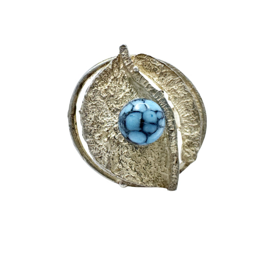 Vintage 1970s Solid 835 Silver Faux Turquoise Adjustable Size Ring.