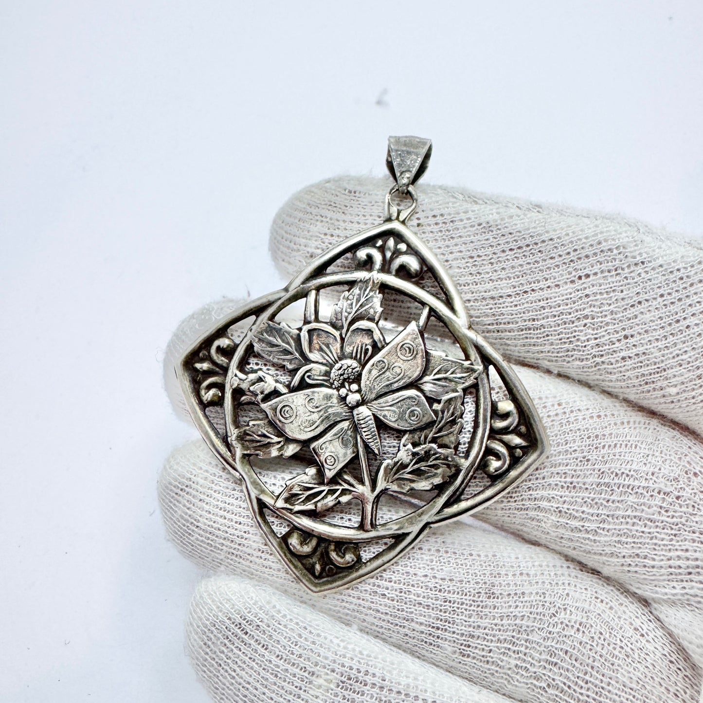 Sweden c 1950. Vintage Solid Silver Butterfly Pendant.