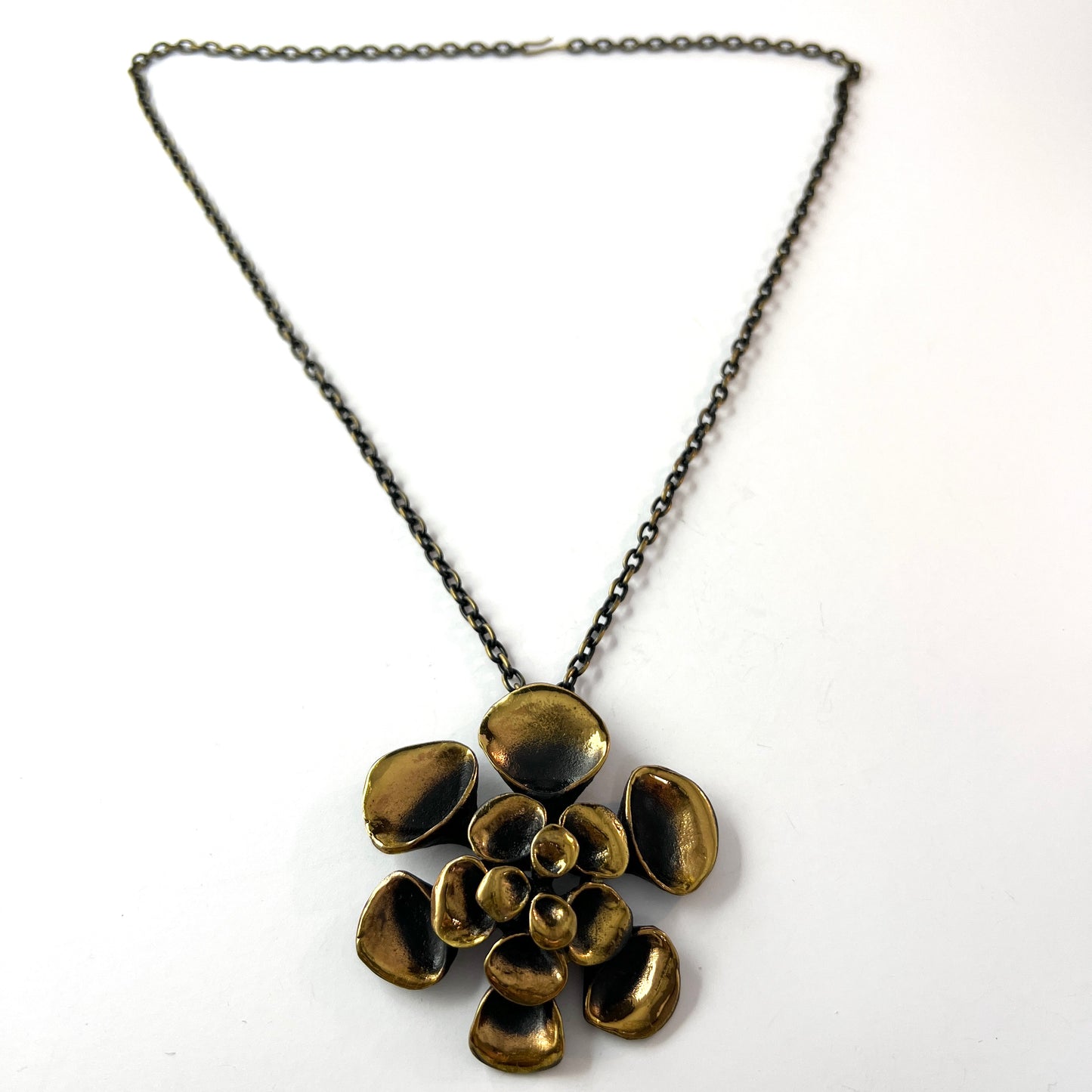 Hannu Ikonen Finland 1970s Large Reindeer Moss Design Bronze Pendant Necklace.