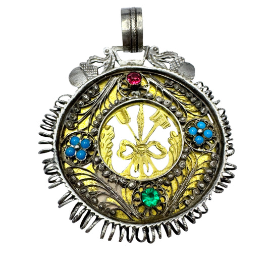 Vintage / Antique Solid Silver Paste Stone Large Pendant. Possibly Tibet / Nepal / Bhutan area