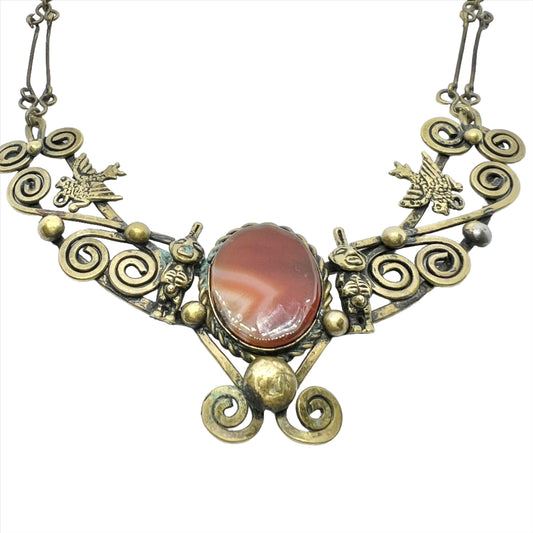 Africa. Vintage Yellow Metal Agate Necklace.