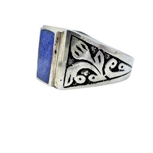 Vintage Middle Eastern Solid Silver Lapis Lazuli Men's Signet Ring