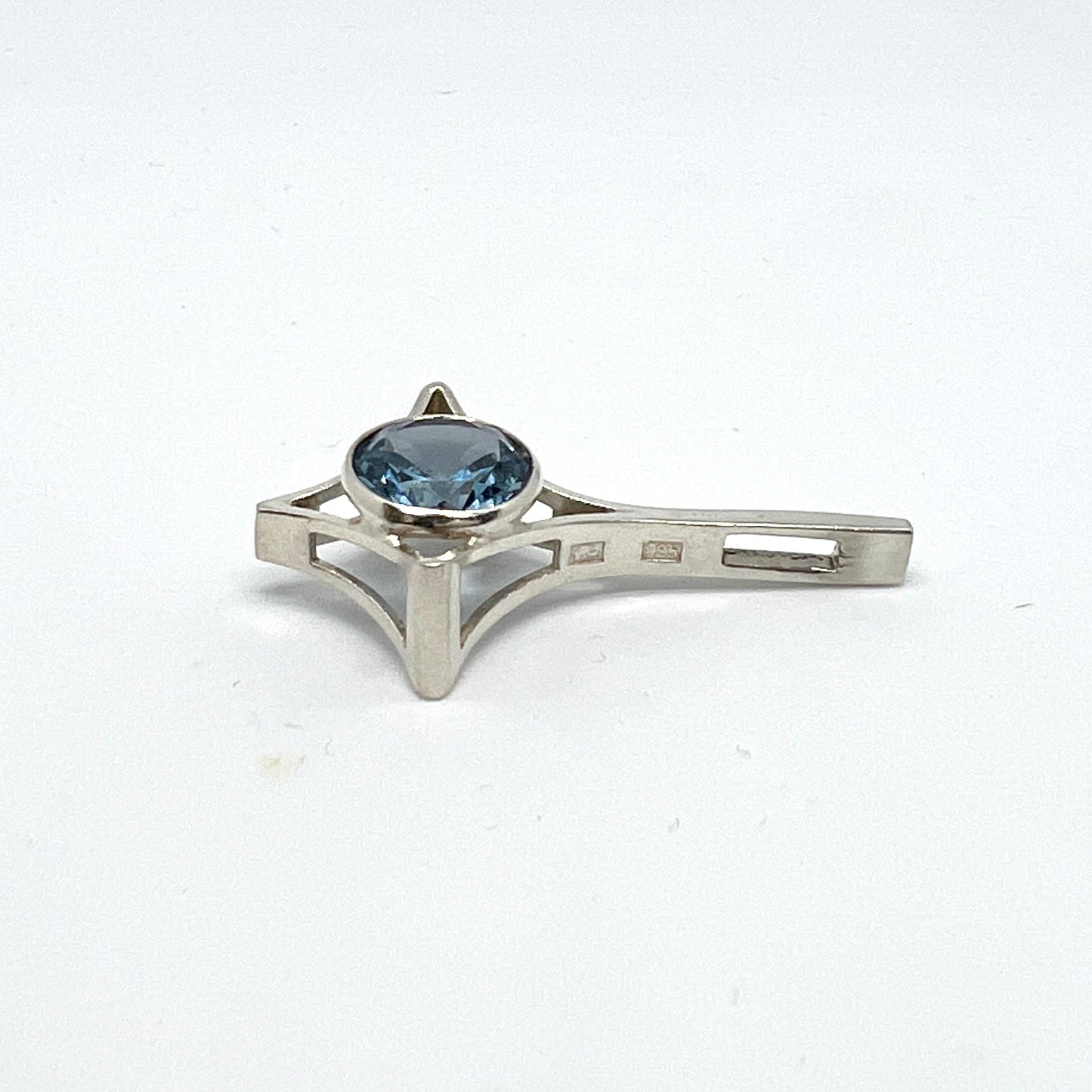 Salovaara, Finland, Vintage Sterling Silver Ice Blue Synthetic Spinel Pendant.