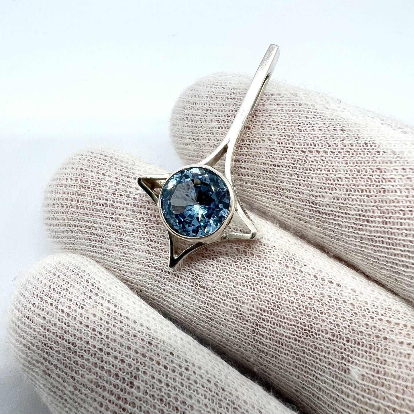 Salovaara, Finland, Vintage Sterling Silver Ice Blue Synthetic Spinel Pendant.