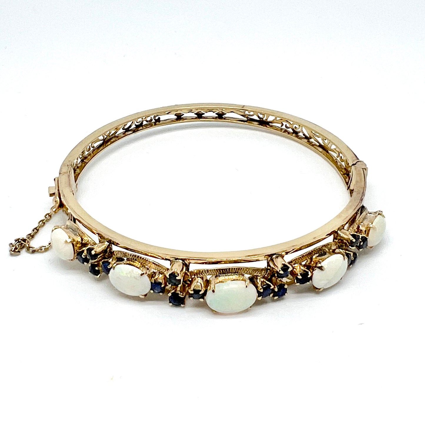 Vintage Mid-century 18k Gold Opal Sapphire Bracelet.