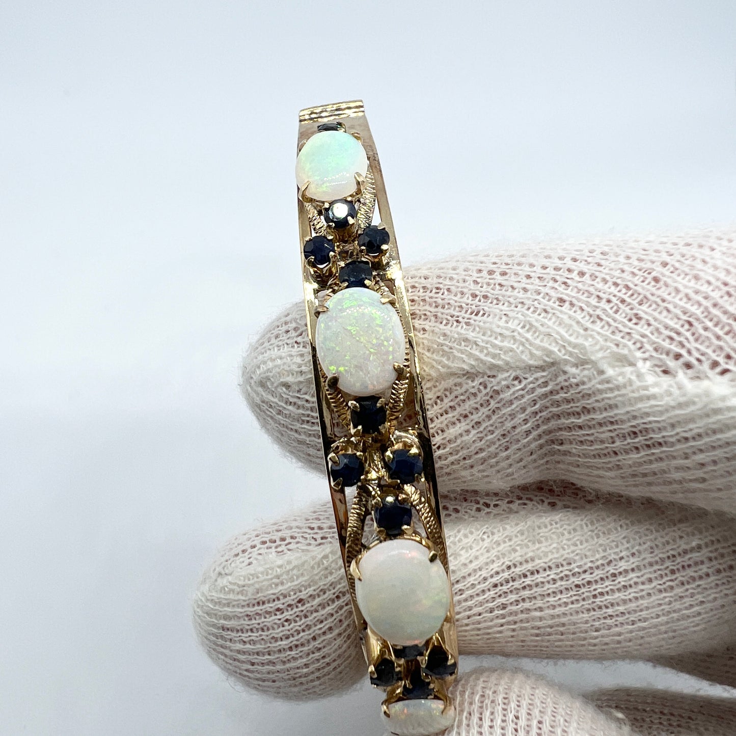 Vintage Mid-century 18k Gold Opal Sapphire Bracelet.