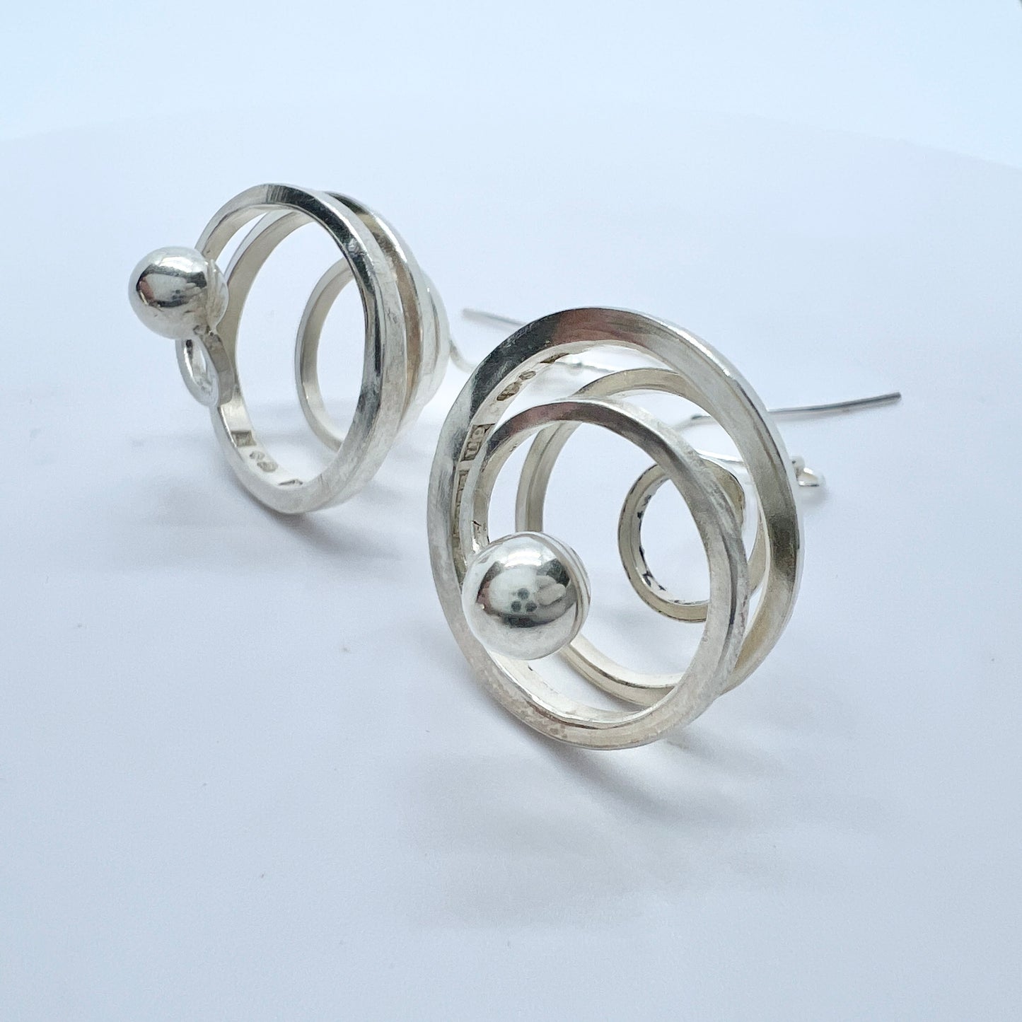 Robbert, Sweden 1970. Vintage Sterling Silver Earrings. Signed. Boxed.