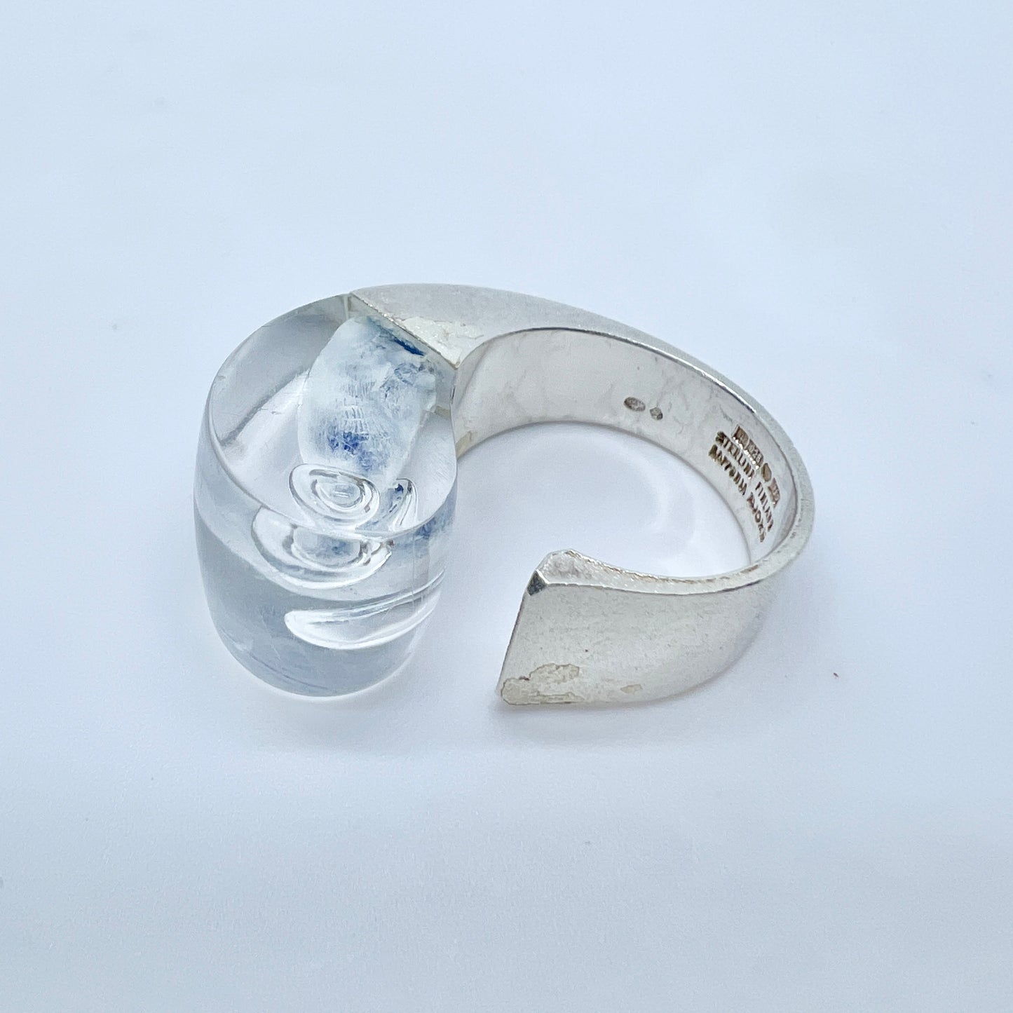 Bjorn Weckstrom for Lapponia, Finland 1973. Vintage Sterling Silver Acrylic Ring. Design Microns