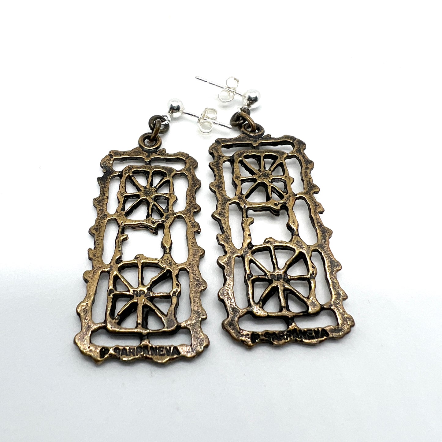 Pentti Sarpaneva, Finland 1970s. Vintage Bronze Silver Earrings.