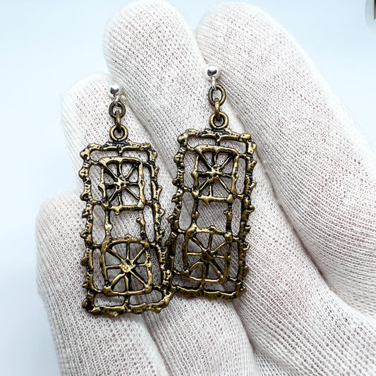 Pentti Sarpaneva, Finland 1970s. Vintage Bronze Silver Earrings.