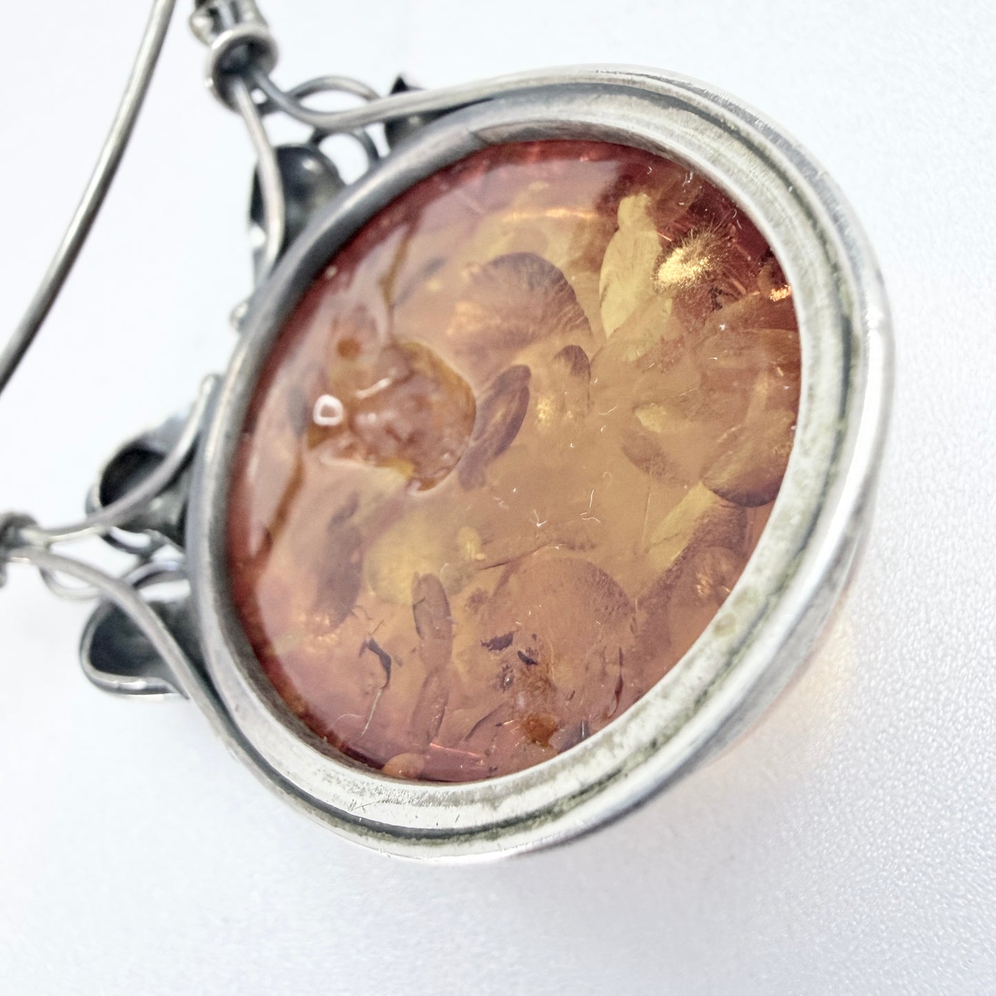 Bold Vintage Sterling Silver Amber Pendant Necklace.