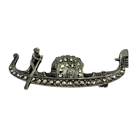 Vicenza , Italy 1944-68. Vintage Sterling Silver Marcasite Gondola Brooch.