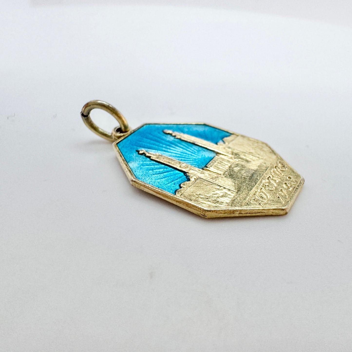 WA Bolin, Sweden 1923. Antique Solid Silver Enamel Pendant