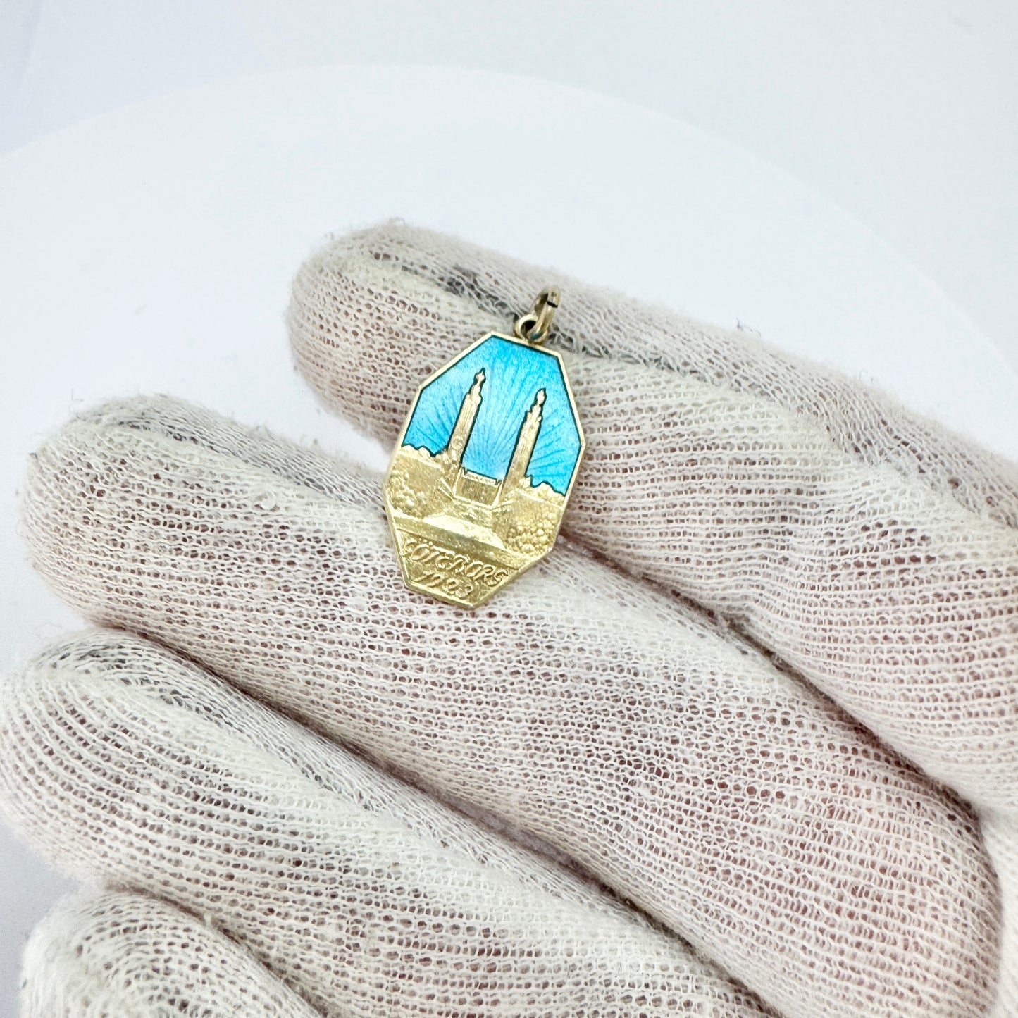 WA Bolin, Sweden 1923. Antique Solid Silver Enamel Pendant