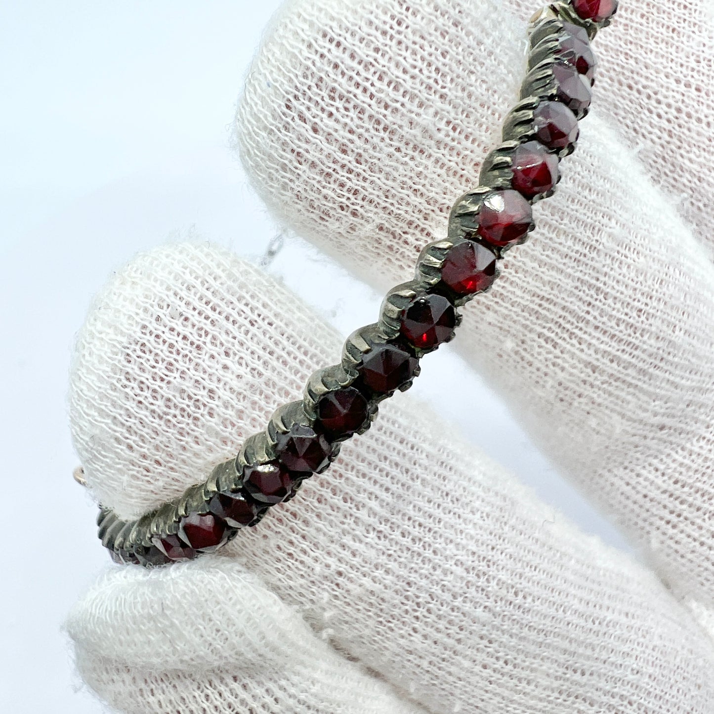 Antique Victorian Bohemian Garnet Metal Hinged Bangle Bracelet.