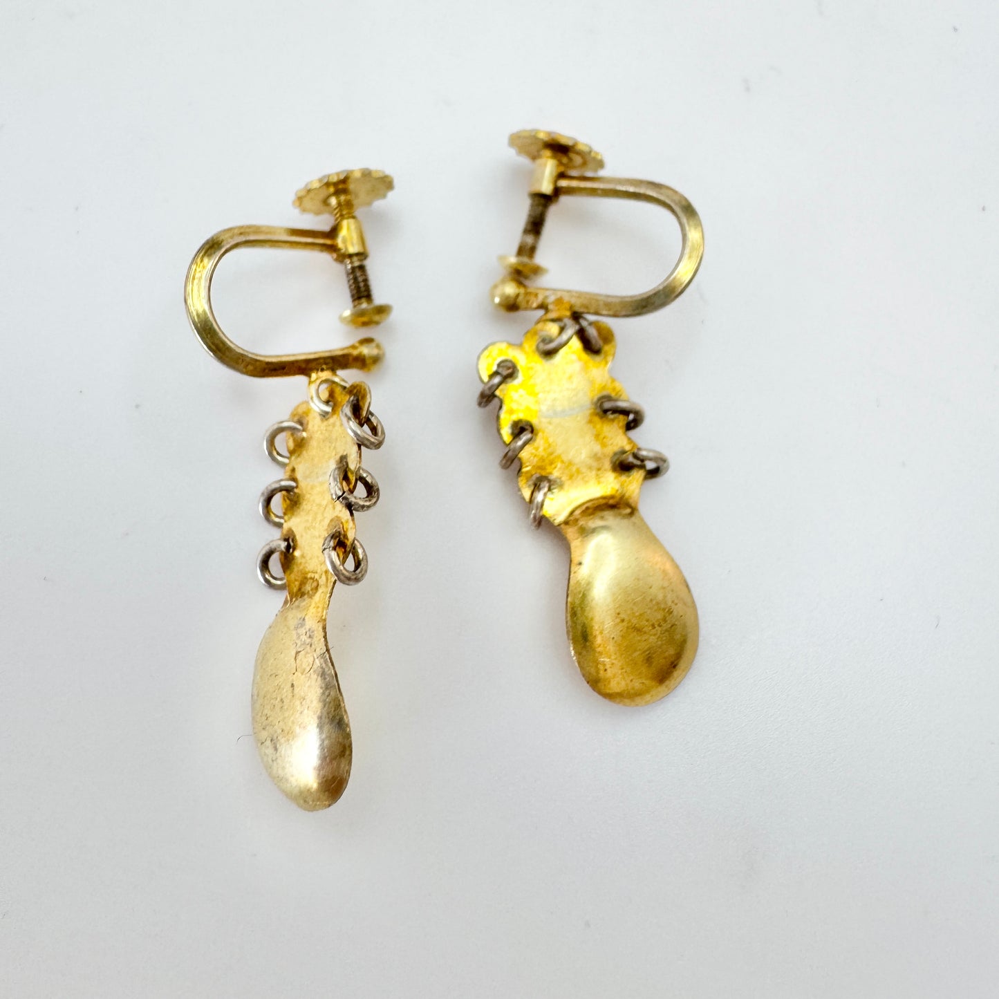 Sweden ca 1950s. Vintage Sami / Laplander Spoon Earrings.