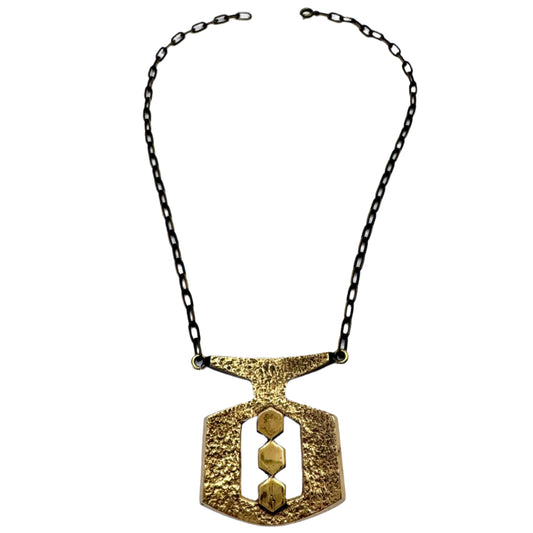 Scandinavia c 1970s. Bold Vintage Bronze Pendant Necklace.