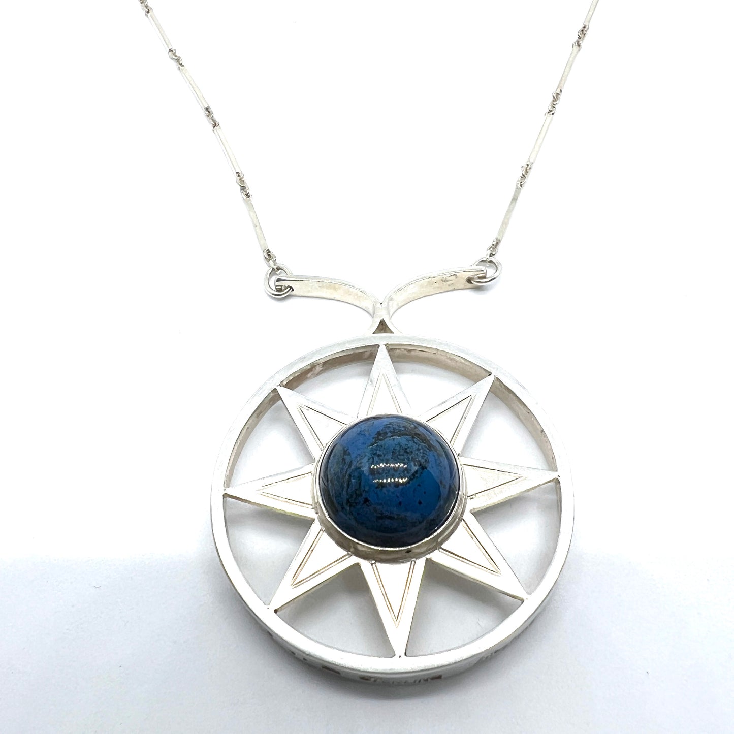 Lennart Haglund, Stockholm 1961. Vintage Sterling Silver Blue Hardstone Pendant Necklace. Signed