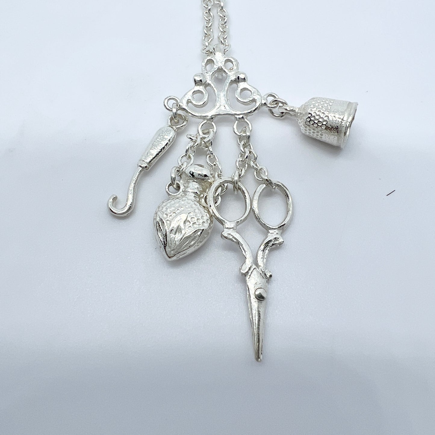 Vintage Sterling Silver Miniature Utensils Pendant Necklace.