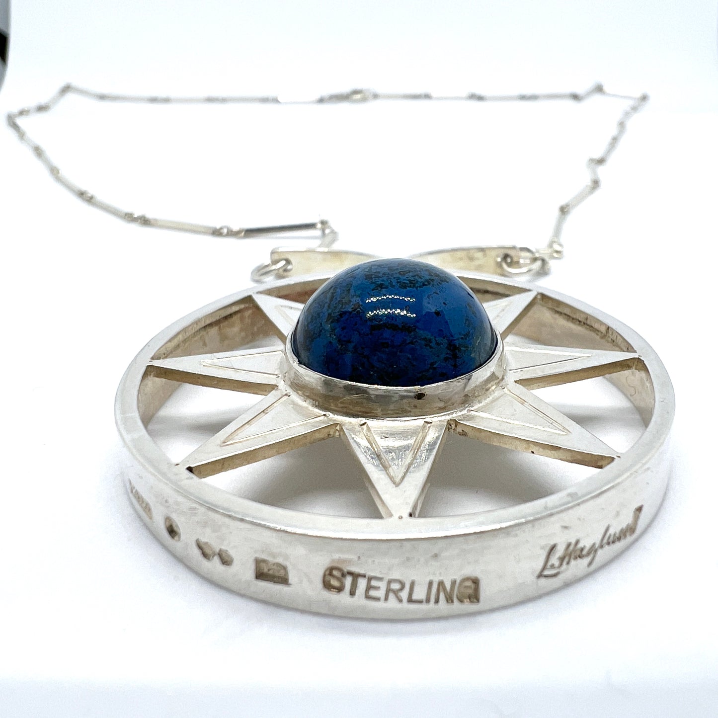 Lennart Haglund, Stockholm 1961. Vintage Sterling Silver Blue Hardstone Pendant Necklace. Signed