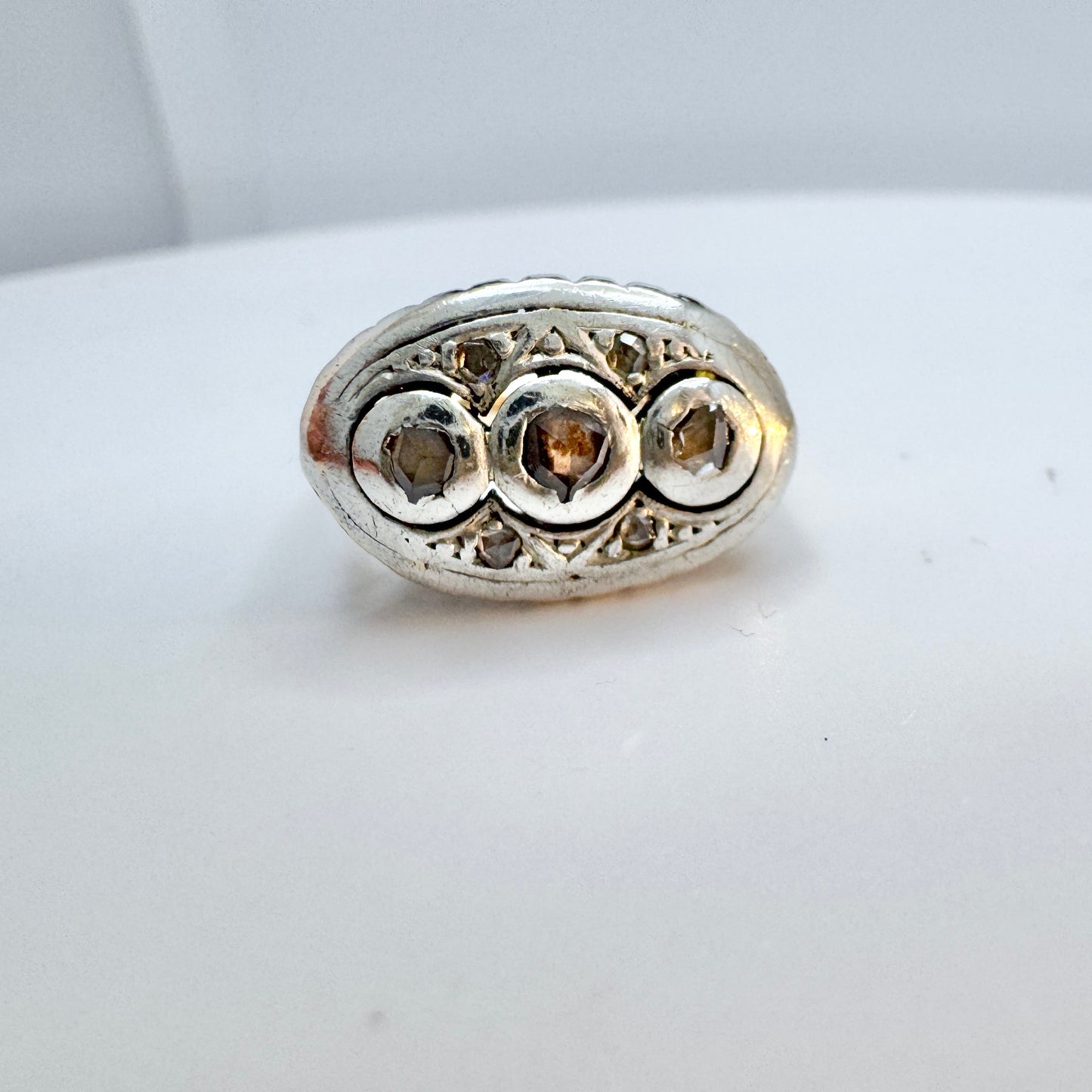 Antique 14k Gold Silver Rose Cut Diamond Ring.