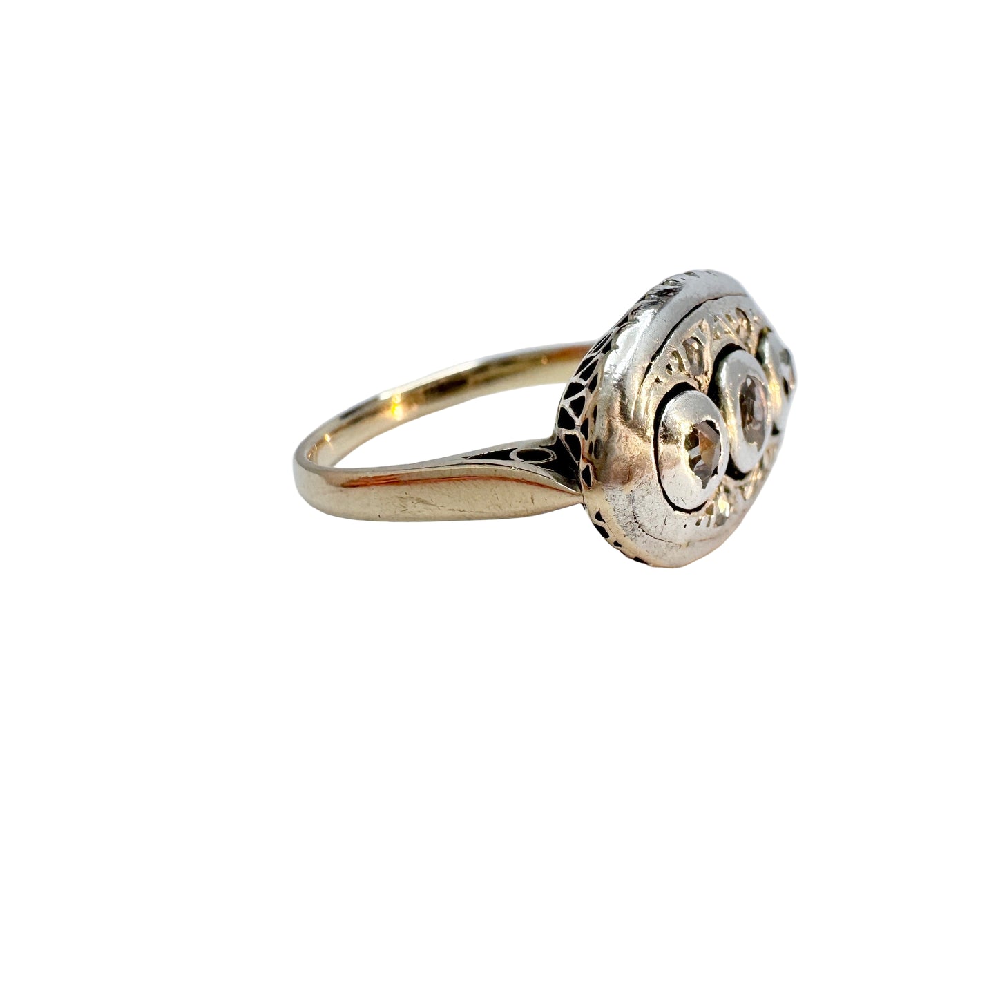 Antique 14k Gold Silver Rose Cut Diamond Ring.