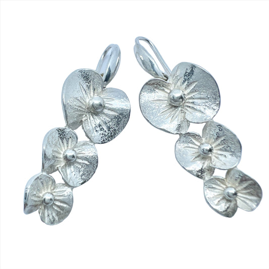 Theresia Hvorslev for MEMA, Sweden 1976. Vintage Sterling Silver Earrings. Design: Apple Blossom. Signed