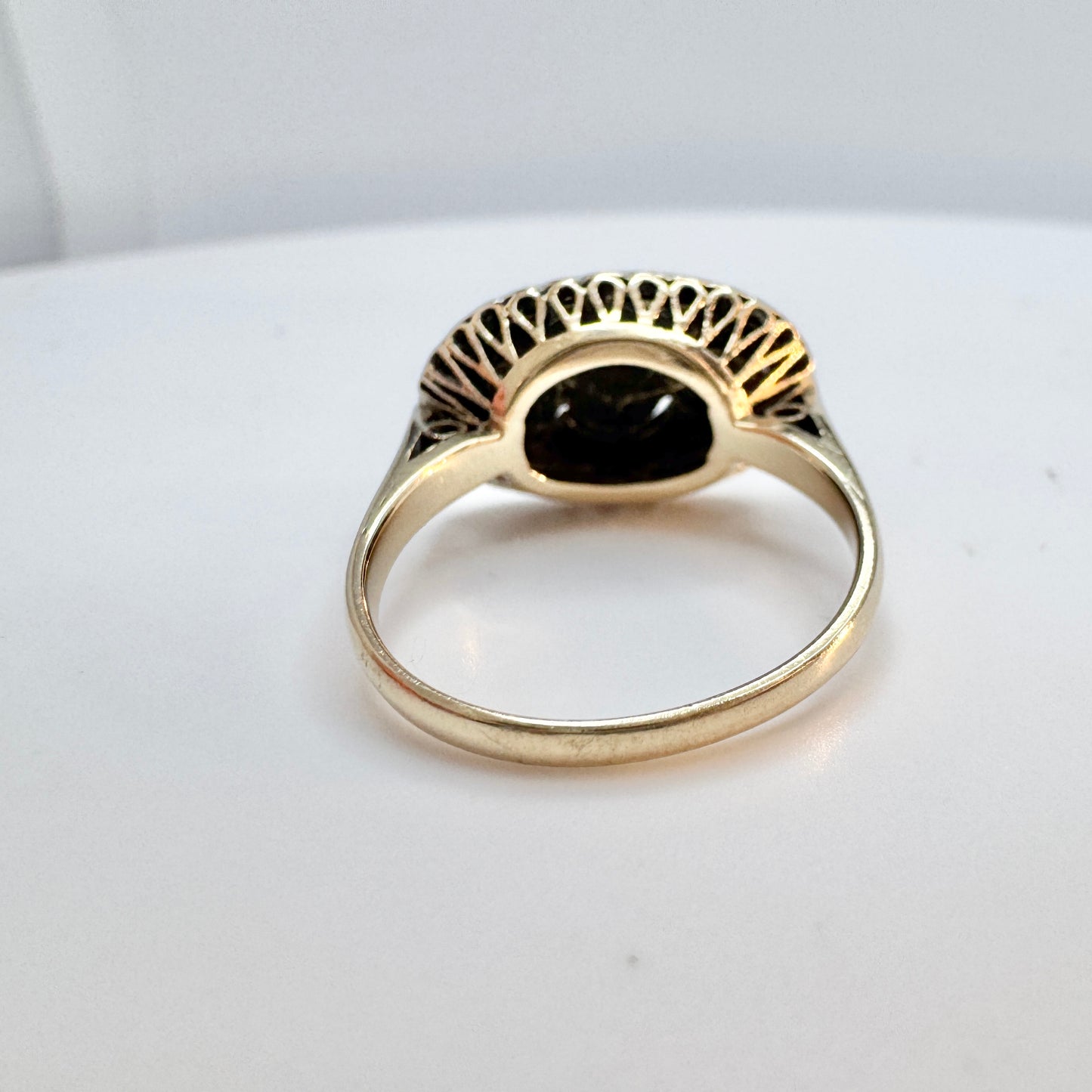 Antique 14k Gold Silver Rose Cut Diamond Ring.