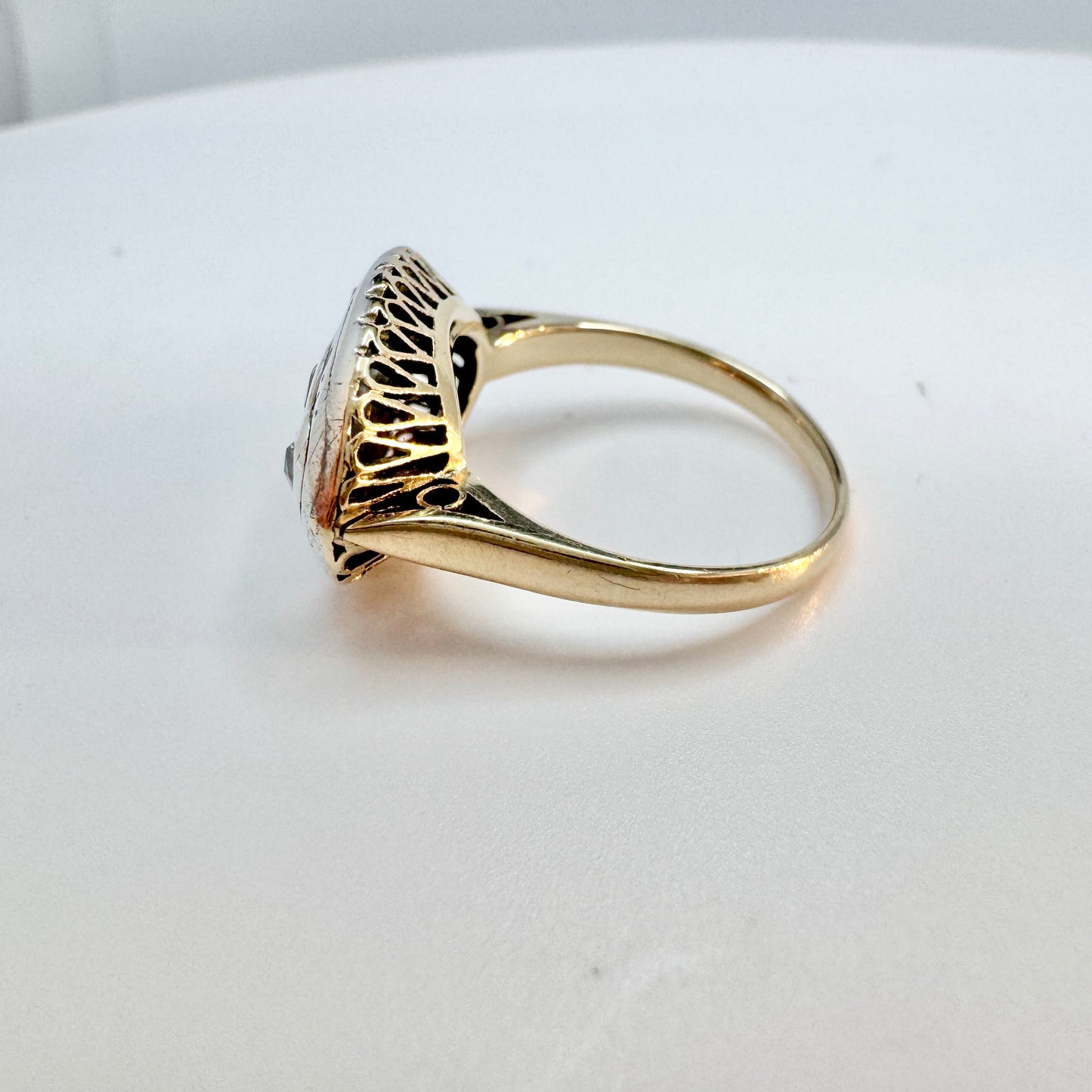 Antique 14k Gold Silver Rose Cut Diamond Ring.