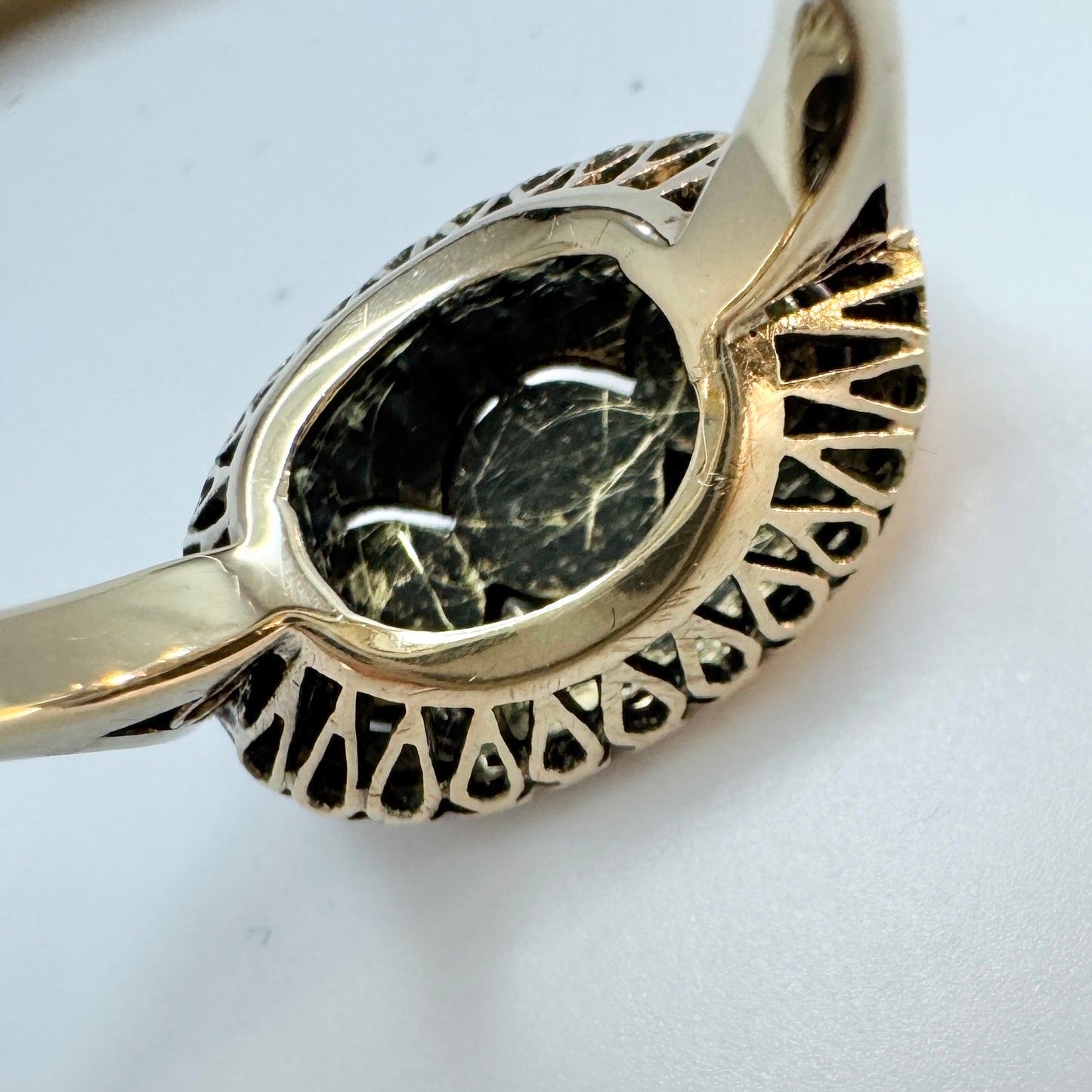 Antique 14k Gold Silver Rose Cut Diamond Ring.